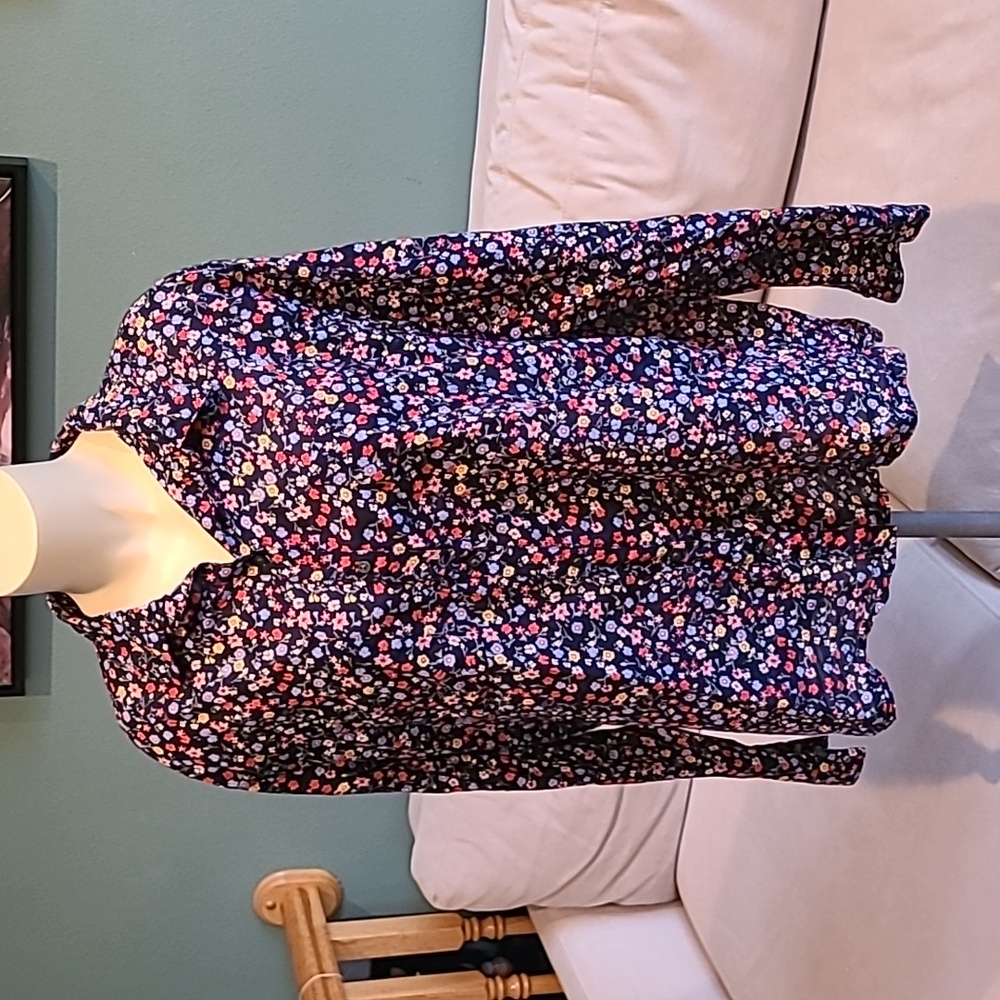 GAP Women's Floral 'Boyfriend Fit'  Button Down Shirt - Navy XXL